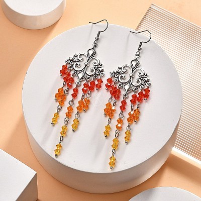 Glass Beaded Flower Tassel Chandelier Earrings EJEW-TA00225-02-1
