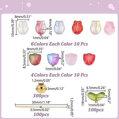 DIY Tulip Flower Lampwork & Glass Pendants Making Kits DIY-AR0004-77-1
