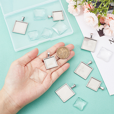 DIY Blank Square Dome Pendant Making Kit DIY-SC0023-03-1
