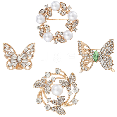 4Pcs 4 Styles Alloy Rhinestone Brooches for Clothes JEWB-CN0001-05-1