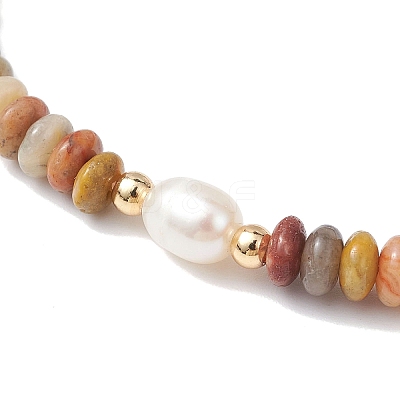 Natural Crazy Agate Rondelle & Pearl Beaded Stretch Bracelets BJEW-JB09918-05-1