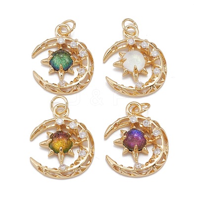 Brass Micro Pave Clear Cubic Zirconia Glass Pendants ZIRC-C024-06G-1
