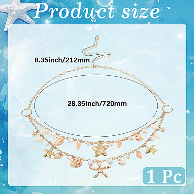 1Pc Starfish Shell Alloy & Resin & Natural Shell Double Layer Tassel Summer Beach Waist Chains for Sexy Bikini AJEW-CY0001-94-1