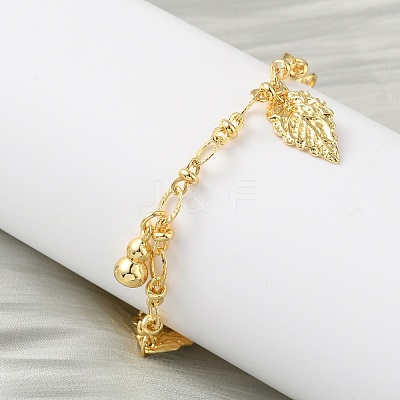 Leaf & Gourd Brass Charm Bracelets BJEW-K248-03G-1