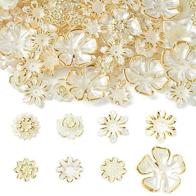 160Pcs 8 Styles ABS Imitation Shell Flowers Beads Caps FIND-CJ0002-26-1