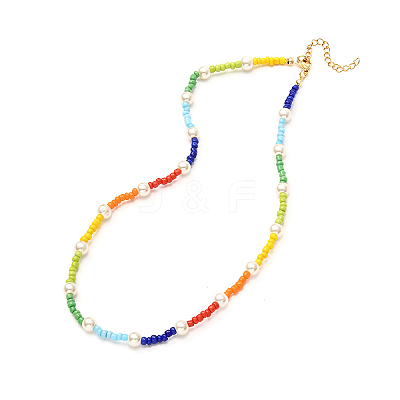 Glass Seed & Glass Pearl Beaded Necklace for Girl Women X1-NJEW-TA00007-1