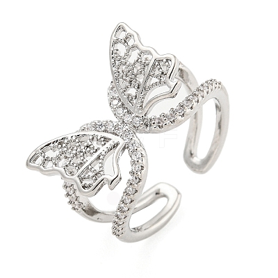 304 Stainless Steel Cubic Zirconia Open Cuff Ring for Women RJEW-S406-05P-01-1