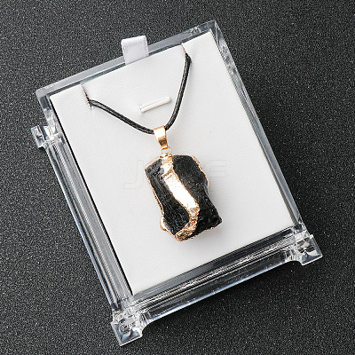 Electroplated Raw Natural Tourmaline Neggets Pendant Black Wax Cord Necklaces FS-WG48460-04-1
