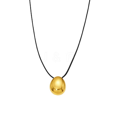 304 Stainless Steel Teardrop Pendant Adjustable Black Leather Cord Slider Necklaces for Women WG7319D-01-1