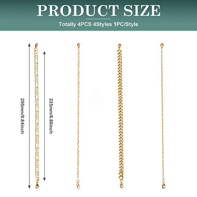 4Pcs 4 Styles Brass Paperclip & Cuban Link 7 Curb Chains AJEW-TAC00042-1