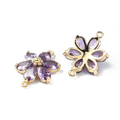 Brass Pave Medium Orchid Cubic Zirconia Connector Charms X-FIND-Z029-03G-1