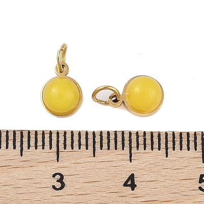 Ion Plating(IP) Natural Dyed Jade Half Round Charms with Jump Ring STAS-A097-05G-09-1