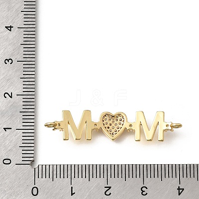 Mother's Day Brass Micro Pave Cubic Zirconia Mom Heart Connector Charms KK-Z155-03G-01-1