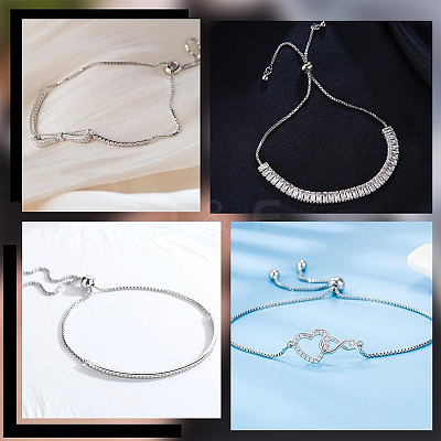 2Pcs 925 Sterling Silver Box Chain Slider Bracelet Making MAK-BBC0001-23-1