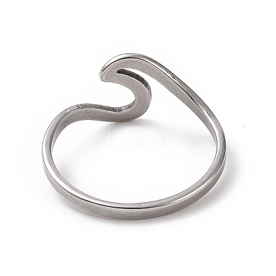 Non-Tarnish 201 Stainless Steel Wave Finger Ring for Women RJEW-J051-04P-1