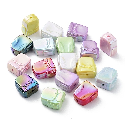 UV Plating Rainbow Iridescent Acrylic Beads OACR-F008-04-1