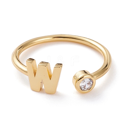 Brass Micro Pave Clear Cubic Zirconia Cuff Rings RJEW-Z005-W-G-1