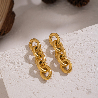 304 Stainless Steel Oval Chain Tassel Stud Earrings NM9874-1