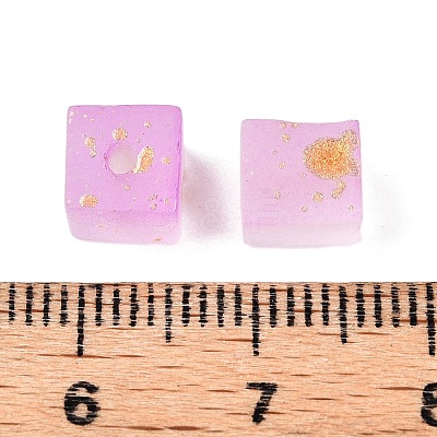 Frosted Glass Beads with Golden Glitter Powder DGLA-NH001-6mm-01I-1