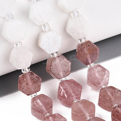 Natural Strawberry Quartz & Rainbow Moonstone & Green Aventurine Beads Strands G-T144-17B-02-1