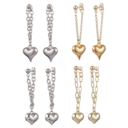 Heart with Chain Charm Brass Earrings EJEW-JE06115-1