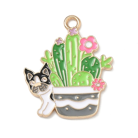 Small Potted Plant with Dog Alloy Enamel Pendants ENAM-I083-01KCG-06-1