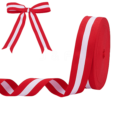 50 Yards Tricolor Polyester Striped Grosgrain Ribbon OCOR-WH0112-004B-1