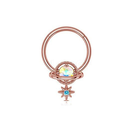 304 Stainless Steel Nose Ring with Brass Pave Clear AB Cubic Zirconia Planet Charms FS-WG57CFD-05-1