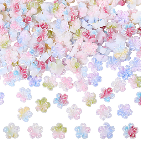 180Pcs 6 Colors Flower Resin Cabochons MRMJ-SC0001-58-1