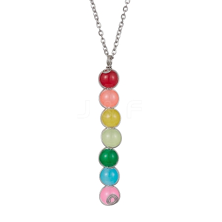 Colorful Glass Round Beaded Pendant Necklaces NJEW-JN04581-02-1