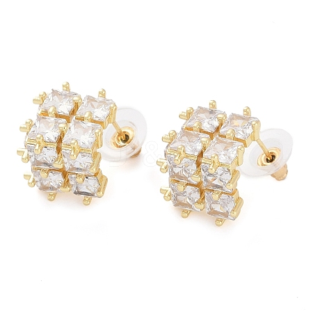 Brass Pave Clear Cubic Zirconia Stud Earrings for Women EJEW-S225-08G-01-1