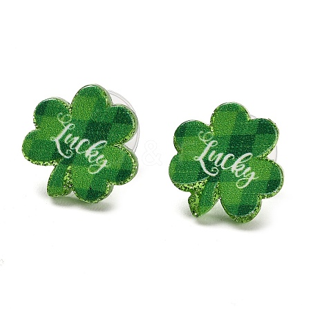 Saint Patrick's Day Theme Acrylic & 304 Stainless Steel Stud Earring for Women Men LS-EJEW-H112-01A-1