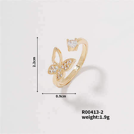 Butterfly Brass Rhinestones Cuff Ring PI6789-6-1