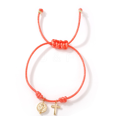Adjustable Brass Religion Cross Virgin Charm Nylon Cord Braided Bracelets GY3057-2-1