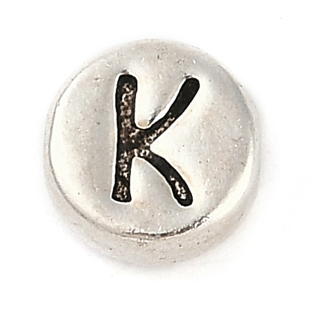 925 Sterling Silver Flat Round with Letter Beads LS-STER-G044-01AS-K-1