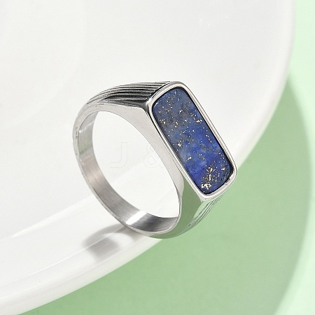 316L Stainless Steel Natural Lapis Lazuli Finger Rings for Women RJEW-U054-02C-03P-1