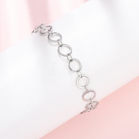 304 Stainless Steel Ring Link Chain Bracelets BJEW-P373-02B-P-1