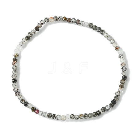 2mm Natural Tourmalinated Quartz Faceted Round Beaded Stretch Bracelets for Women BJEW-JB10843-03-1