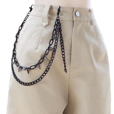 Punk Style Alloy with Aluminium Spiked Cone Double Layered Chain Belts for Pants FS-WGA3437-07-1