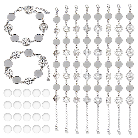 10Pcs Flower 304 Stainless Steel Cabochon Setting Bracelets BJEW-DC00016-1