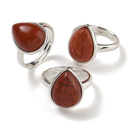 Natural Red Jasper Teardrop Adjustable Rings RJEW-K371-08S-19-1