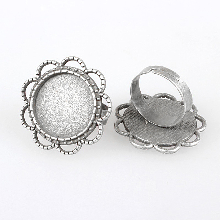 Vintage Adjustable Iron Flower Finger Ring Components Alloy Cabochon Bezel Settings X-PALLOY-O036-06AS-1