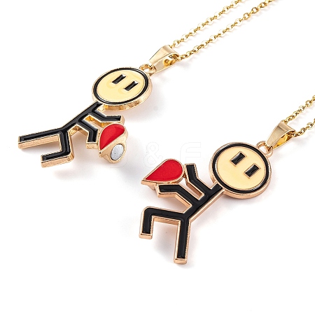 Valentine's Day 2Pcs Alloy Enamel Magnetic Heart Pendant Necklaces NJEW-P305-01G-1