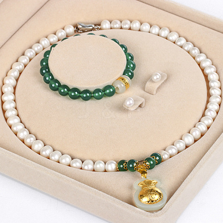 Natural Freshwater Pearl Beaded Necklace & Bracelets & Earrings Sets for Women WGE4EAE-24-1