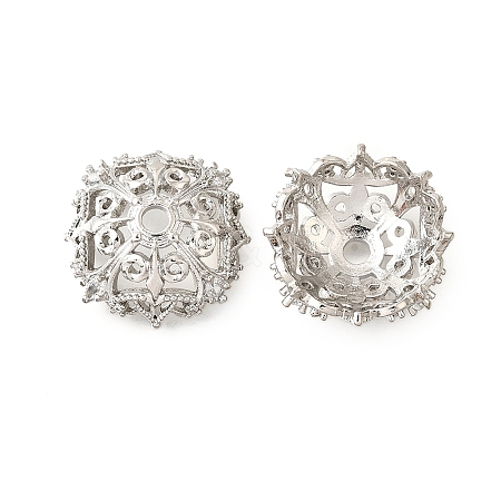 Flower Brass Clear Cubic Zirconia Bead Caps KK-V008-02P-1