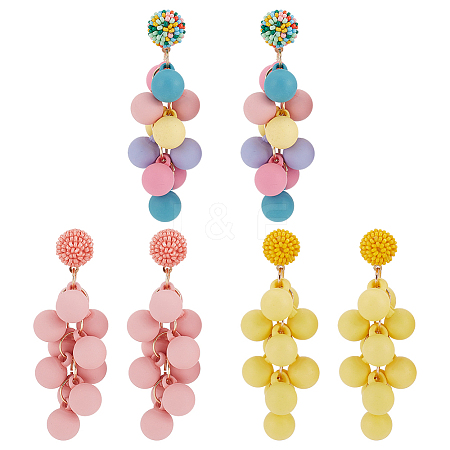 FIBLOOM 3 Pairs 3 Colors Candy Color Acrylic Cluster Dangle Stud Earrings EJEW-FI0001-18-1