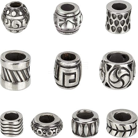  10 Style 304 Stainless Steel European Beads STAS-NB0001-09AS-1