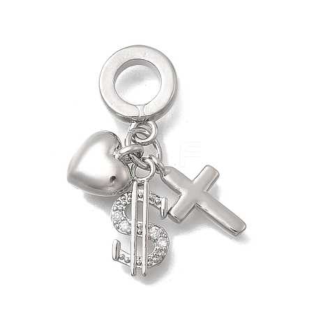 Brass Micro Pave Clear Cubic Zirconia European Dangle Charms KK-D431-033C-P-1