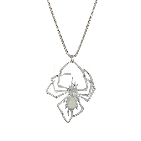 Alloy Enamel Luminous Halloween Spider Pendant Box Chain Necklaces for Women Men PW-WGC2D8E-02-1