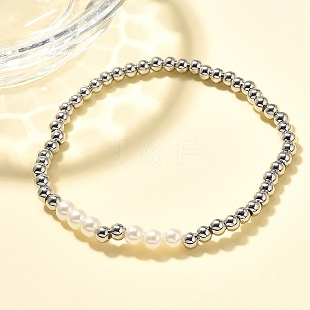 Brass Beaded Stretch Bracelets for Women BJEW-U018-01P-1